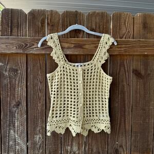 Metro 7 Gold Metallic Crochet Vest Top S Boho Fairycore 70s Festival Cottagecore